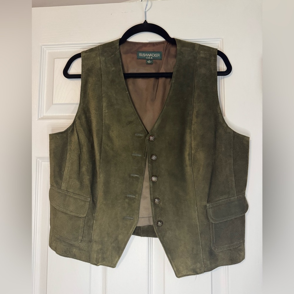 Bushwacker USA Olive Green Suede Vest – Size XL